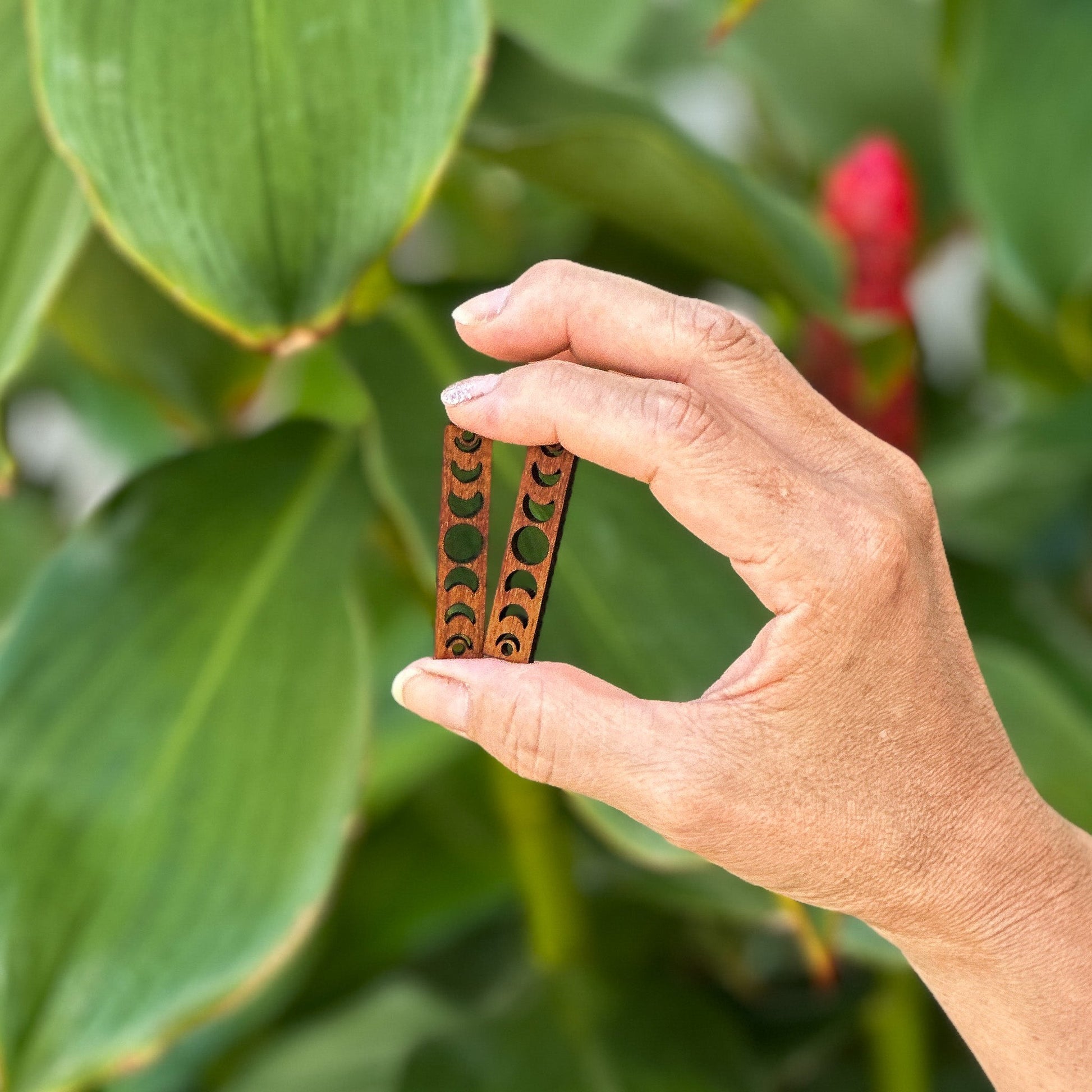 Koa Moon Phases Cutout Rectangular Wood Charm (P3270)-The Bead Gallery Honolulu