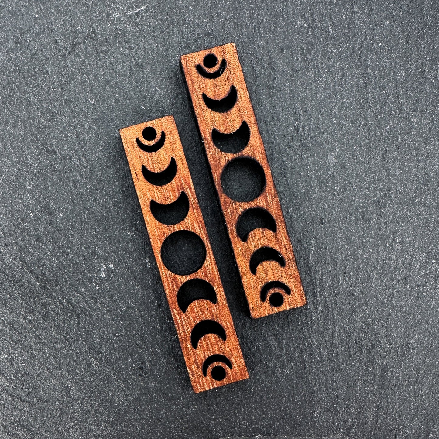 Koa Moon Phases Cutout Rectangular Wood Charm (P3270)-The Bead Gallery Honolulu