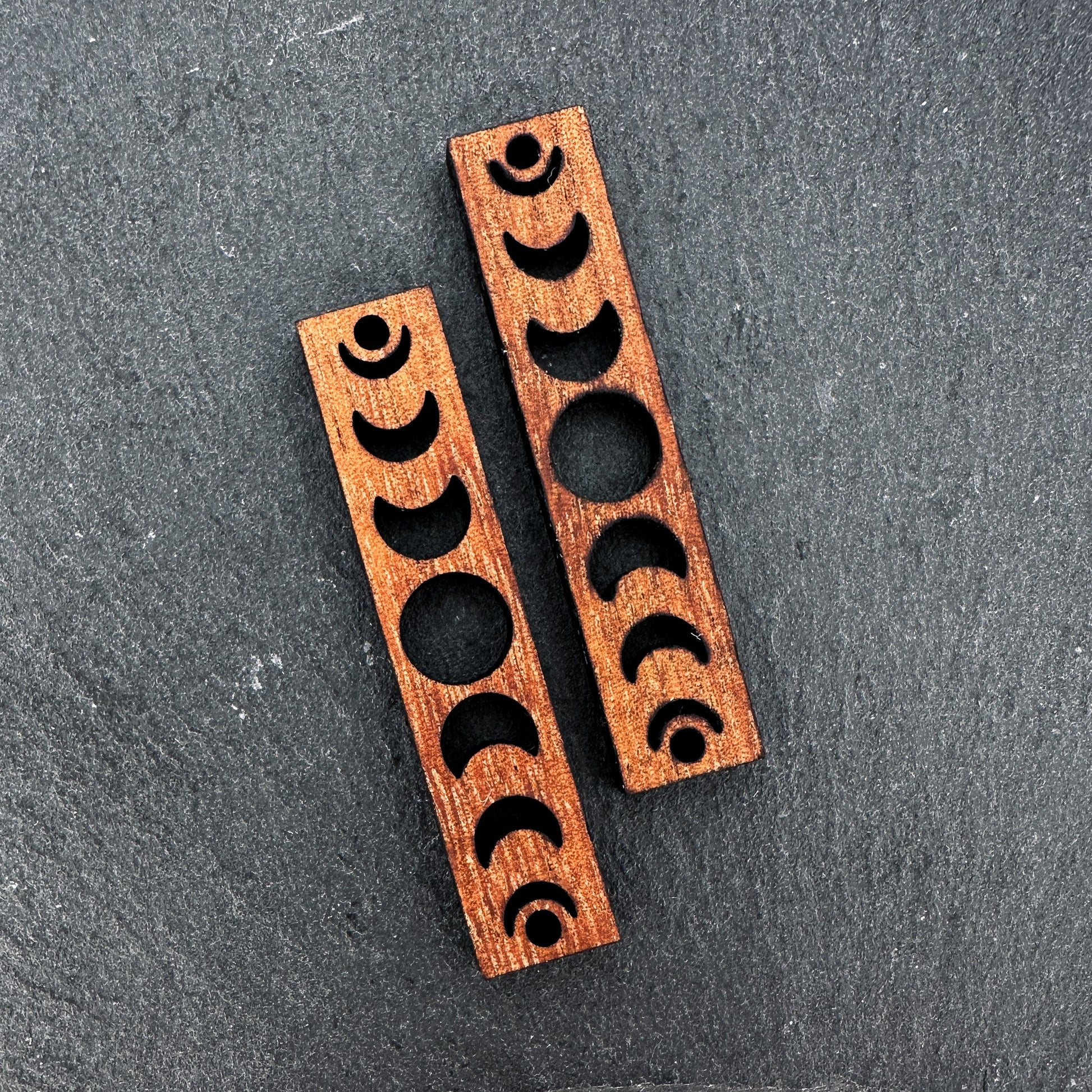 Koa Moon Phases Cutout Rectangular Wood Charm (P3270)-The Bead Gallery Honolulu