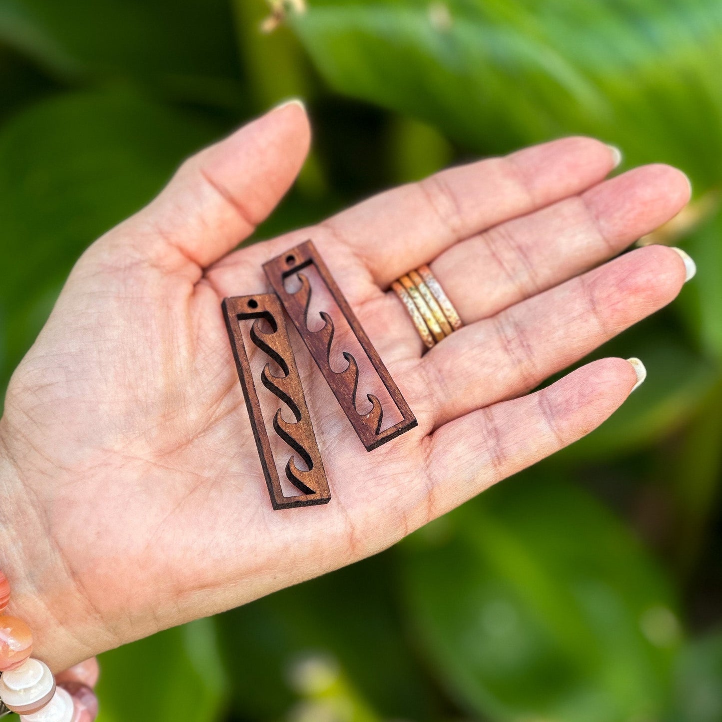 Koa Nalu (Surf) Cutout Rectangular Wood Charm (P3269)-The Bead Gallery Honolulu