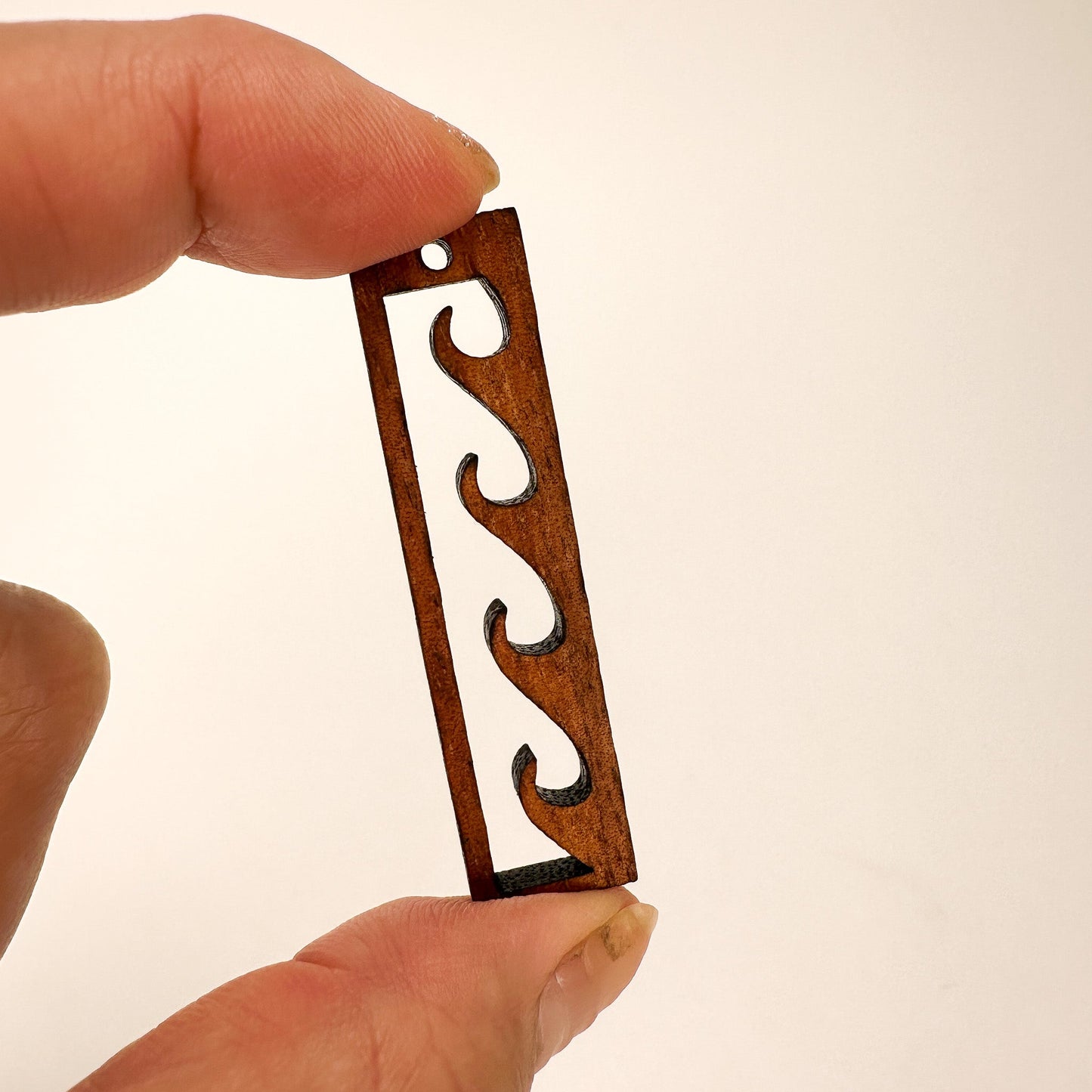 Koa Nalu (Surf) Cutout Rectangular Wood Charm (P3269)-The Bead Gallery Honolulu