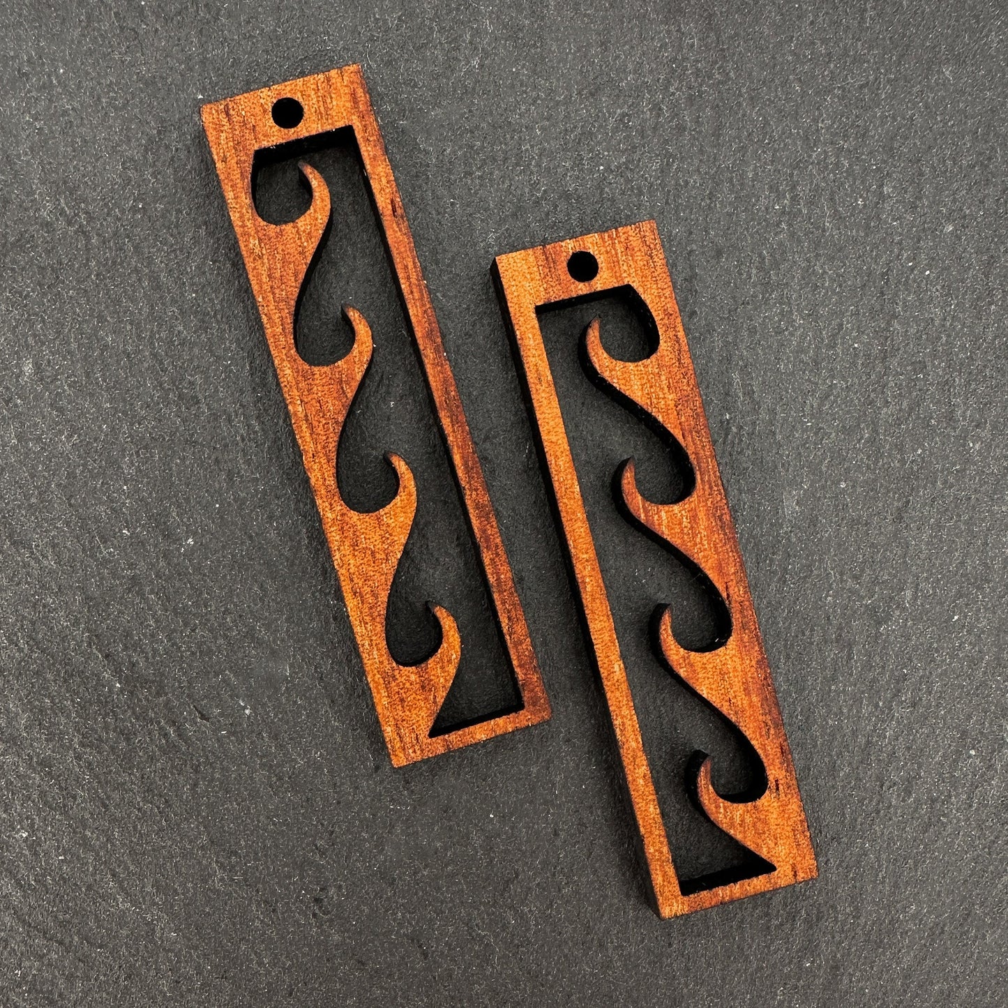 Koa Nalu (Surf) Cutout Rectangular Wood Charm (P3269)-The Bead Gallery Honolulu