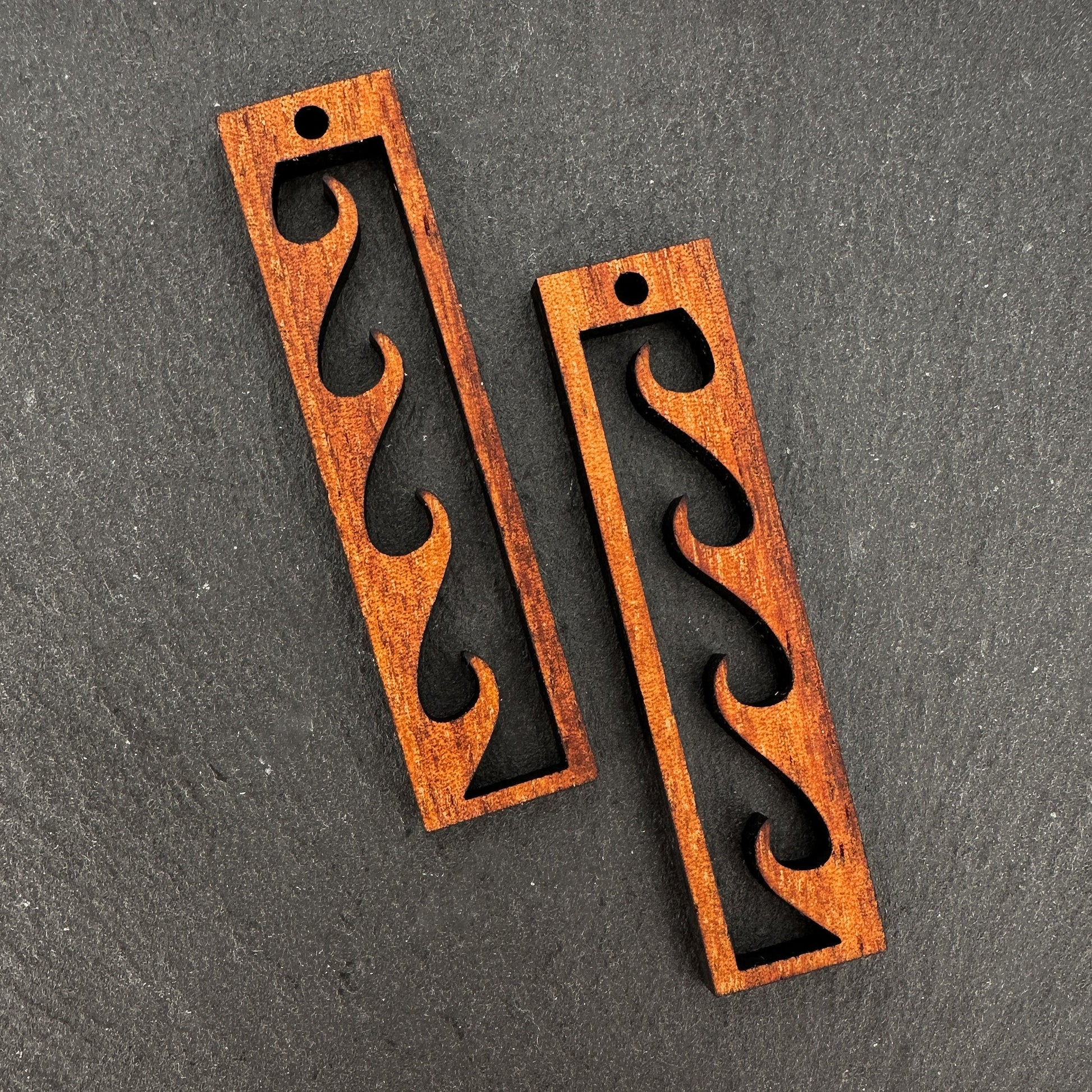 Koa Nalu (Surf) Cutout Rectangular Wood Charm (P3269)-The Bead Gallery Honolulu