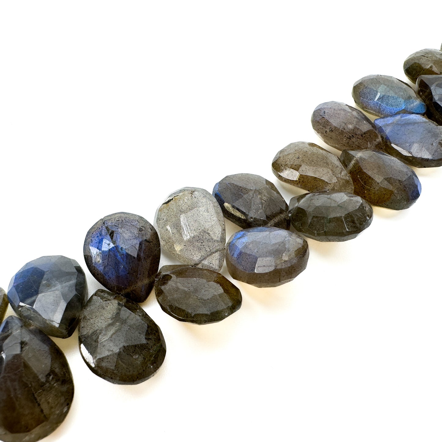 Labradorite Large Flat Faceted Pear Drop Tip Drill Briolette Bead - 7.5" Strand (J299)-The Bead Gallery Honolulu