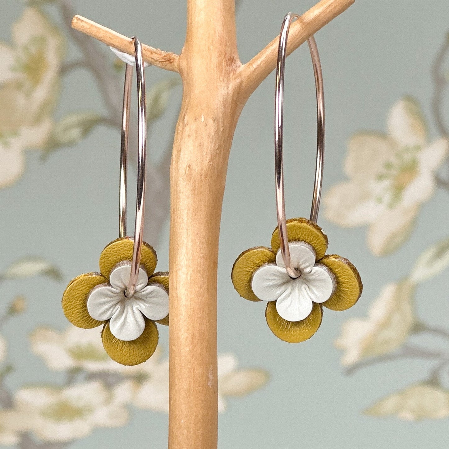 Leather Flower Earrings - 1 pair (J238)-The Bead Gallery Honolulu