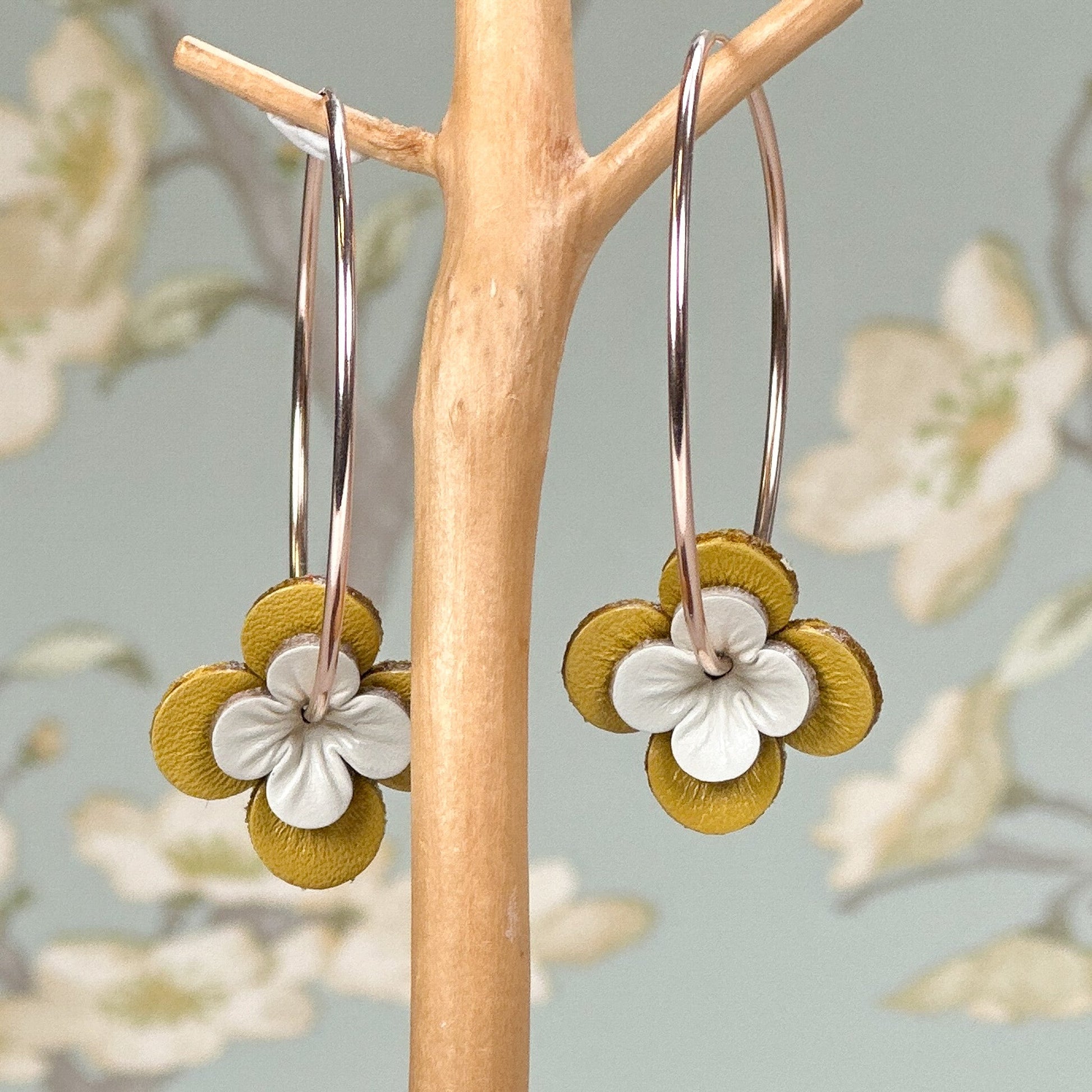Leather Flower Earrings - 1 pair (J238)-The Bead Gallery Honolulu