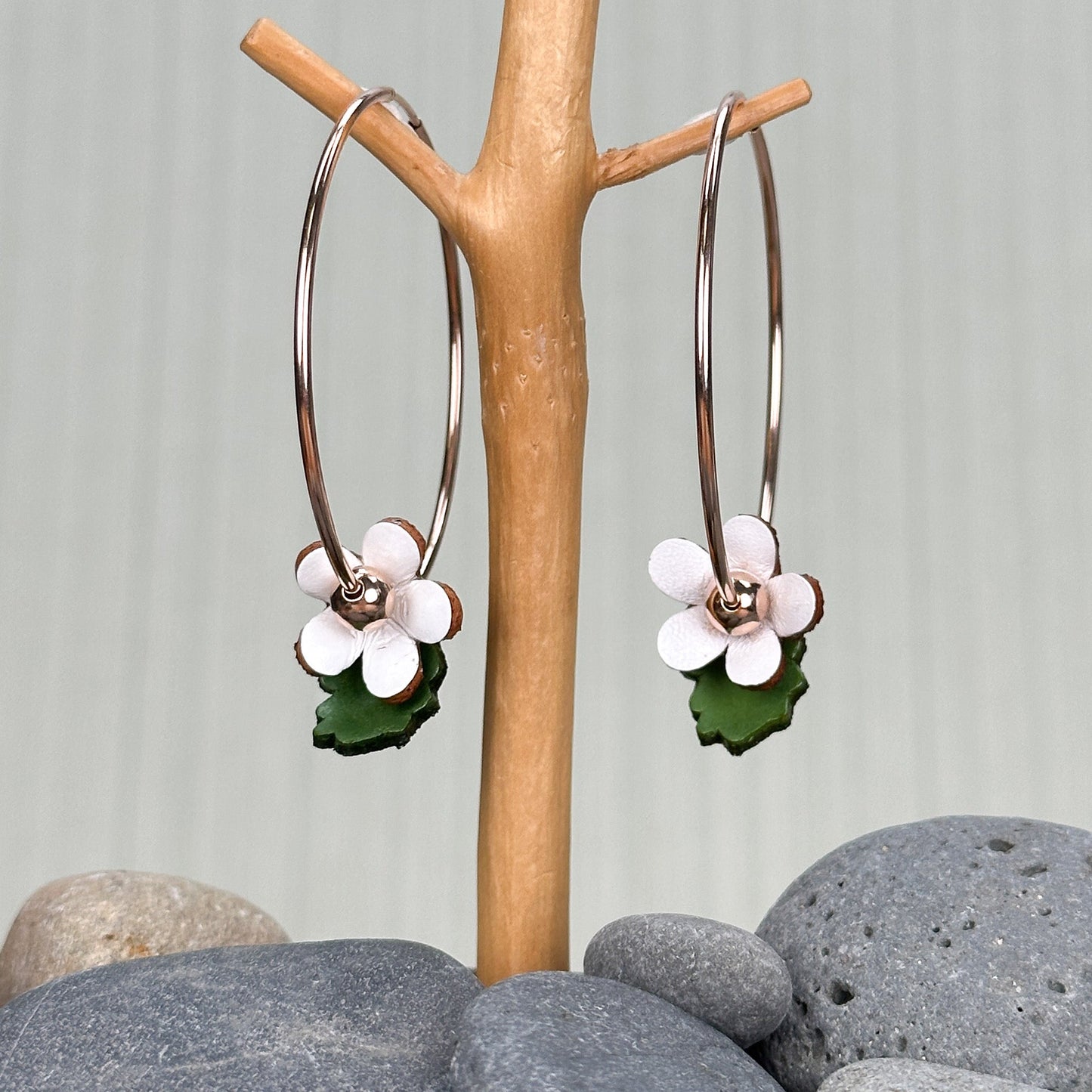 Leather Flower Earrings - 1 pair (J238)-The Bead Gallery Honolulu