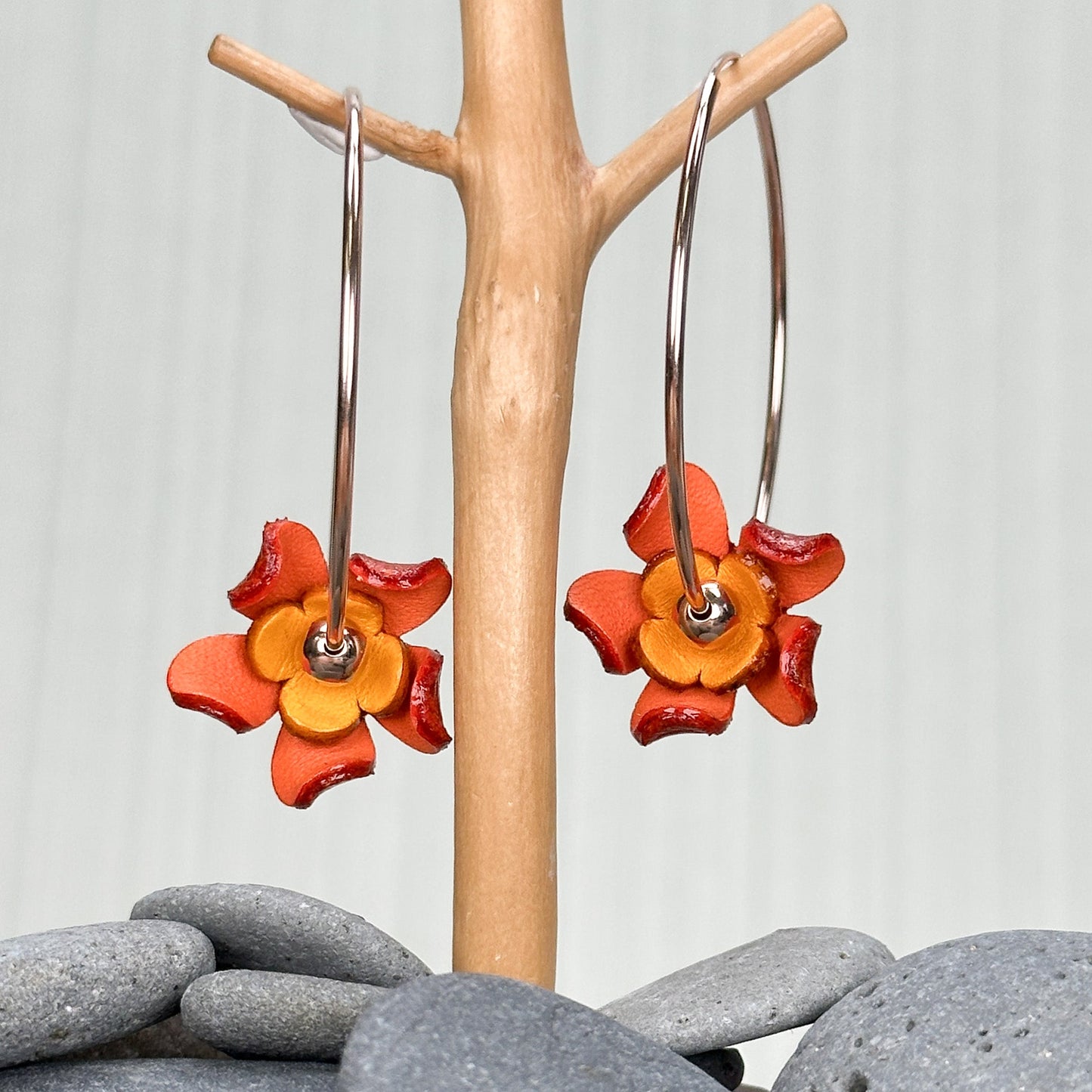 Leather Flower Earrings - 1 pair (J238)-The Bead Gallery Honolulu