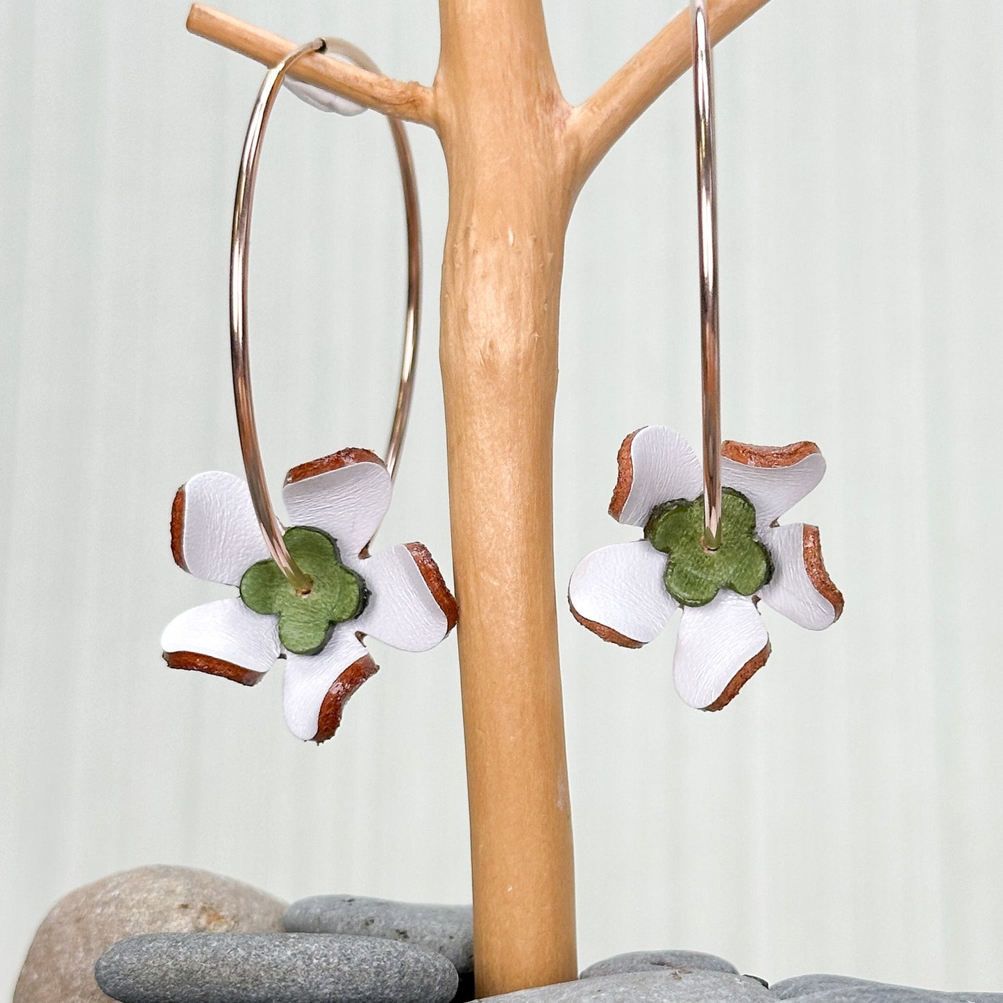 Leather Flower Earrings - 1 pair (J238)-The Bead Gallery Honolulu