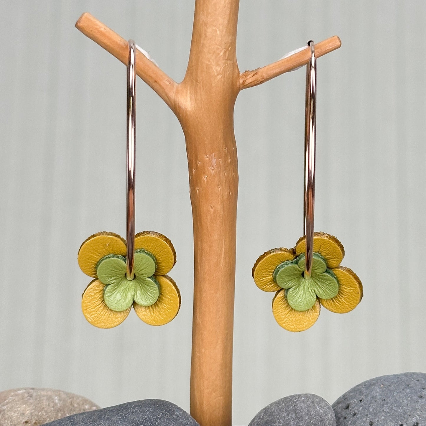 Leather Flower Earrings - 1 pair (J238)-The Bead Gallery Honolulu
