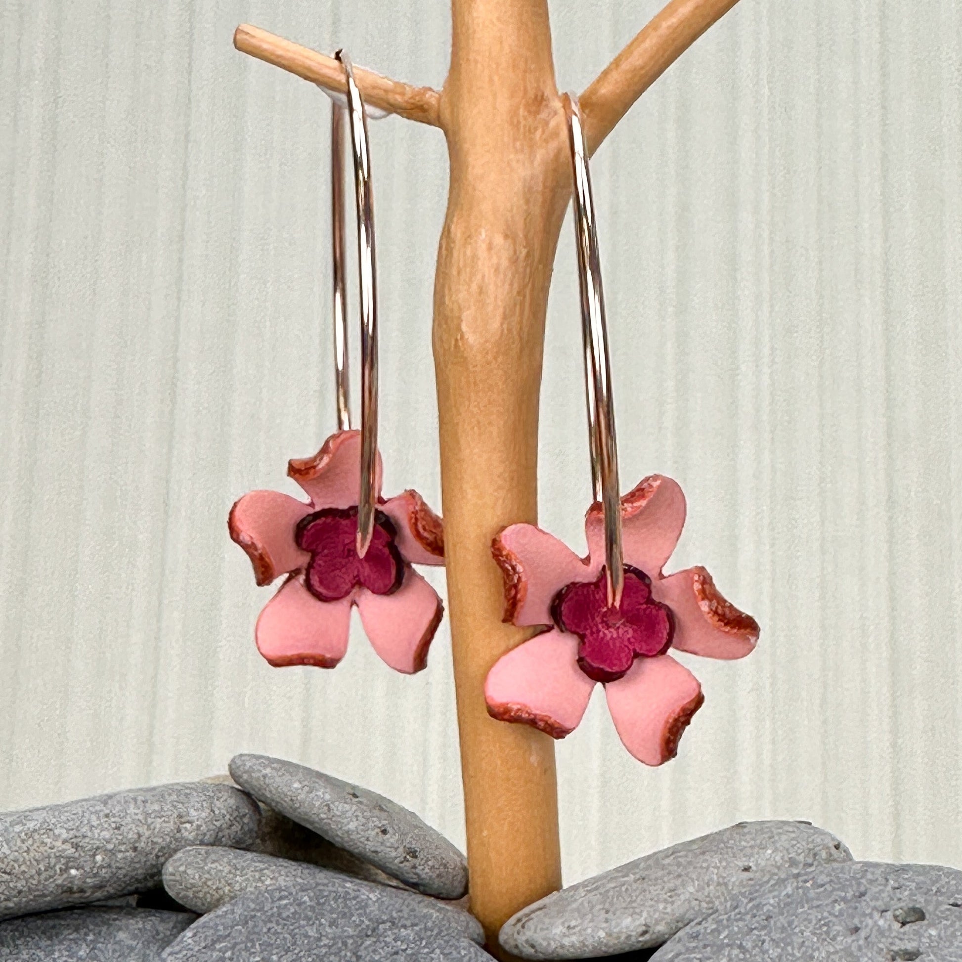 Leather Flower Earrings - 1 pair (J238)-The Bead Gallery Honolulu