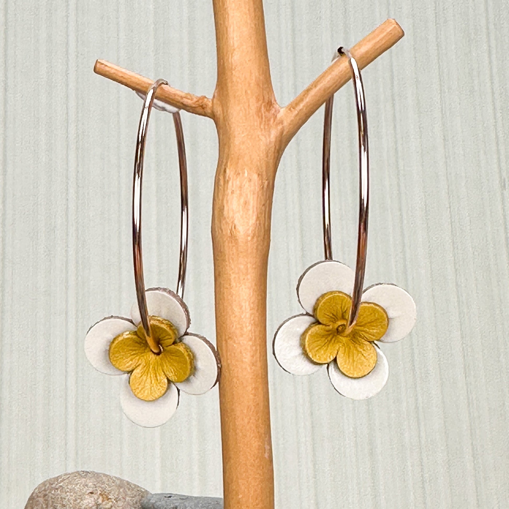 Leather Flower Earrings - 1 pair (J238)-The Bead Gallery Honolulu