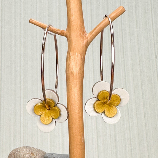 Leather Flower Earrings - 1 pair (J238)-The Bead Gallery Honolulu