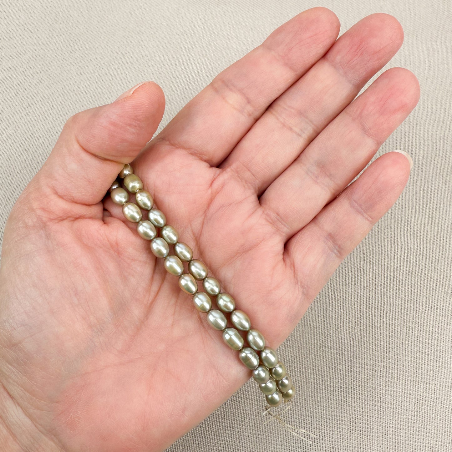 Light Celadon 7x5mm Rice Freshwater Pearl Bead - 8" Strand (GEM1761)-The Bead Gallery Honolulu