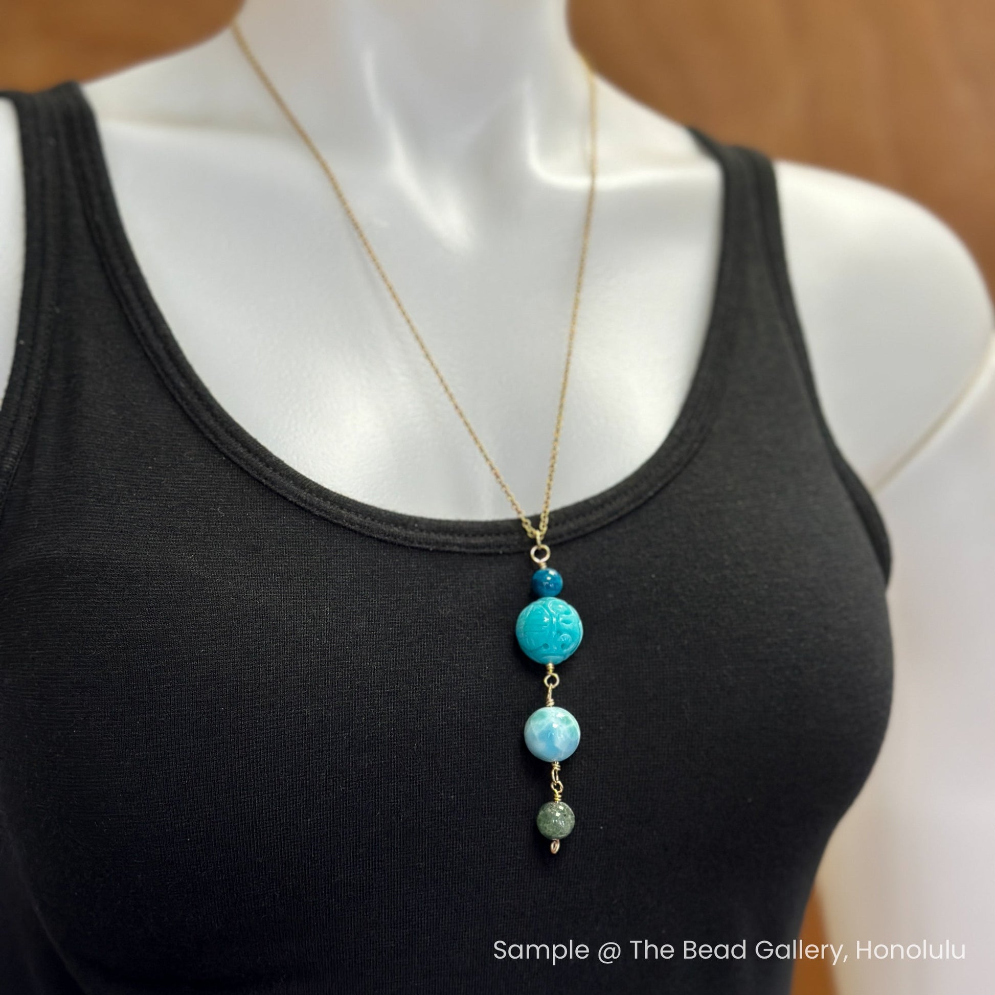 Luxe Mix: Apatite, Amazonite, Larimar, and Green Kyanite Mala Beads - 4 pcs. (MIX089)-The Bead Gallery Honolulu