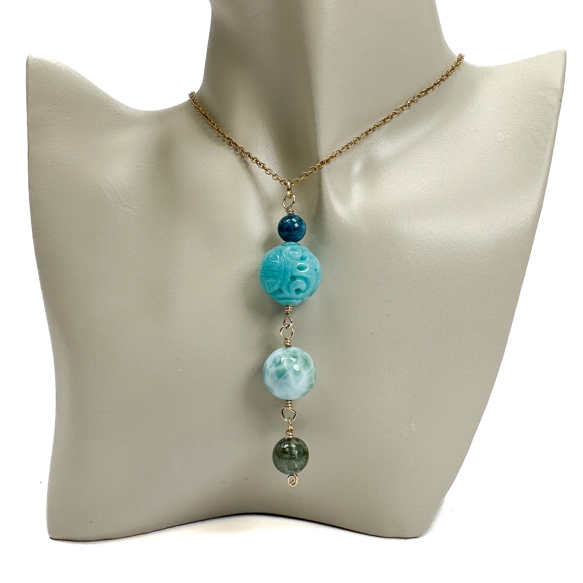 Luxe Mix: Apatite, Amazonite, Larimar, and Green Kyanite Mala Beads - 4 pcs. (MIX089)-The Bead Gallery Honolulu