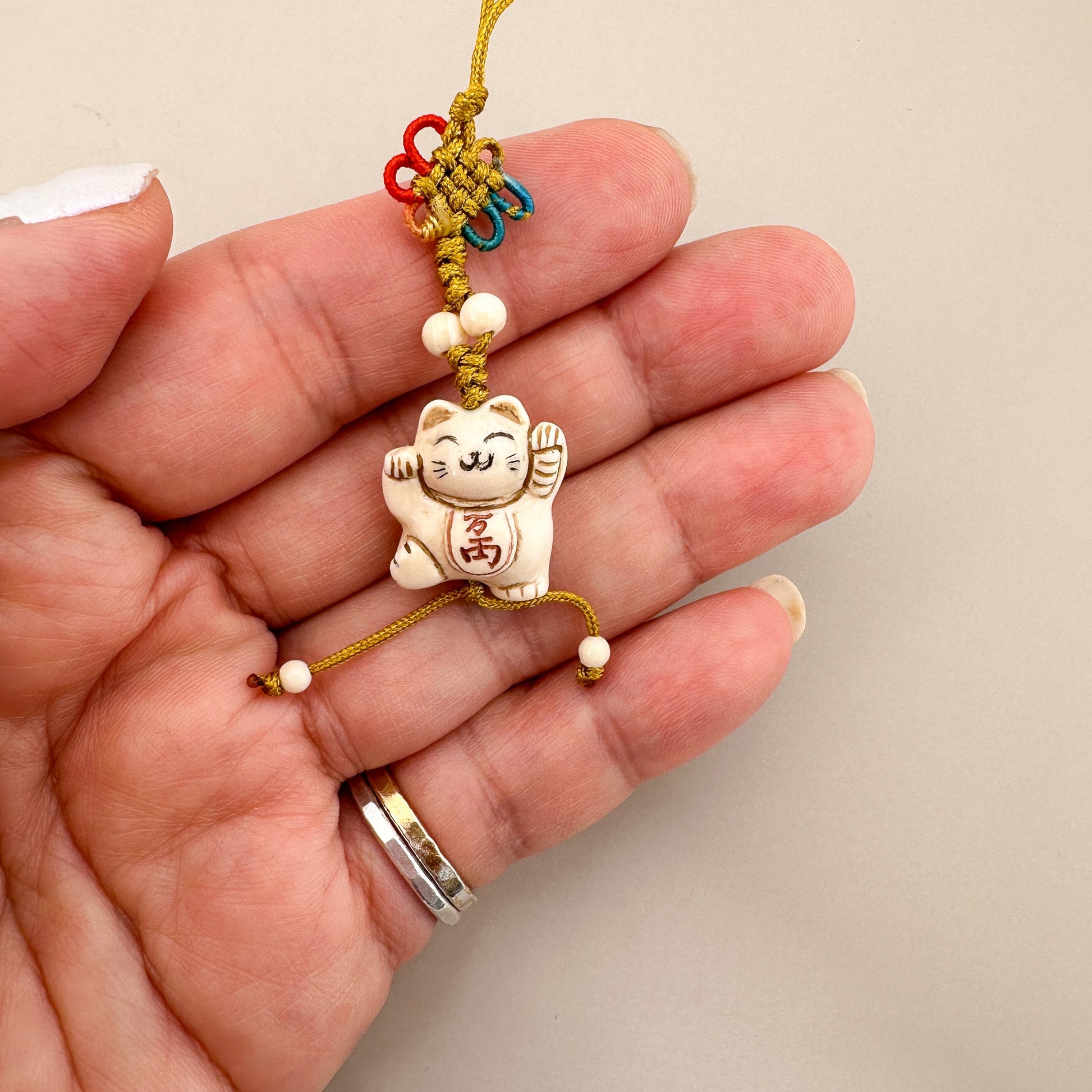 Maneki Neko (Cat) 16x19mm Carved Bone Charm - 1 pc. (P2948)-The Bead Gallery Honolulu