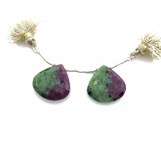 Matched Ruby in Zoisite Faceted Briolettes (22mm) - Pair (P2992)-The Bead Gallery Honolulu