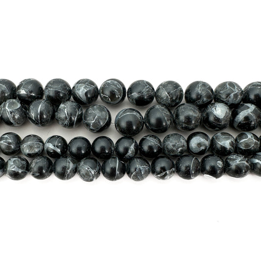 Obsidian in Zinc 10mm Smooth Round Bead - 8" Strand (GEM2282)-The Bead Gallery Honolulu