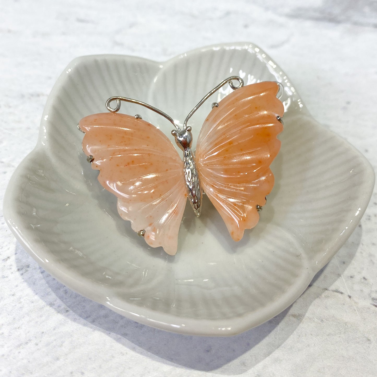 Peach Quartz Butterfly Brooch - 1 pc. (J138)-The Bead Gallery Honolulu