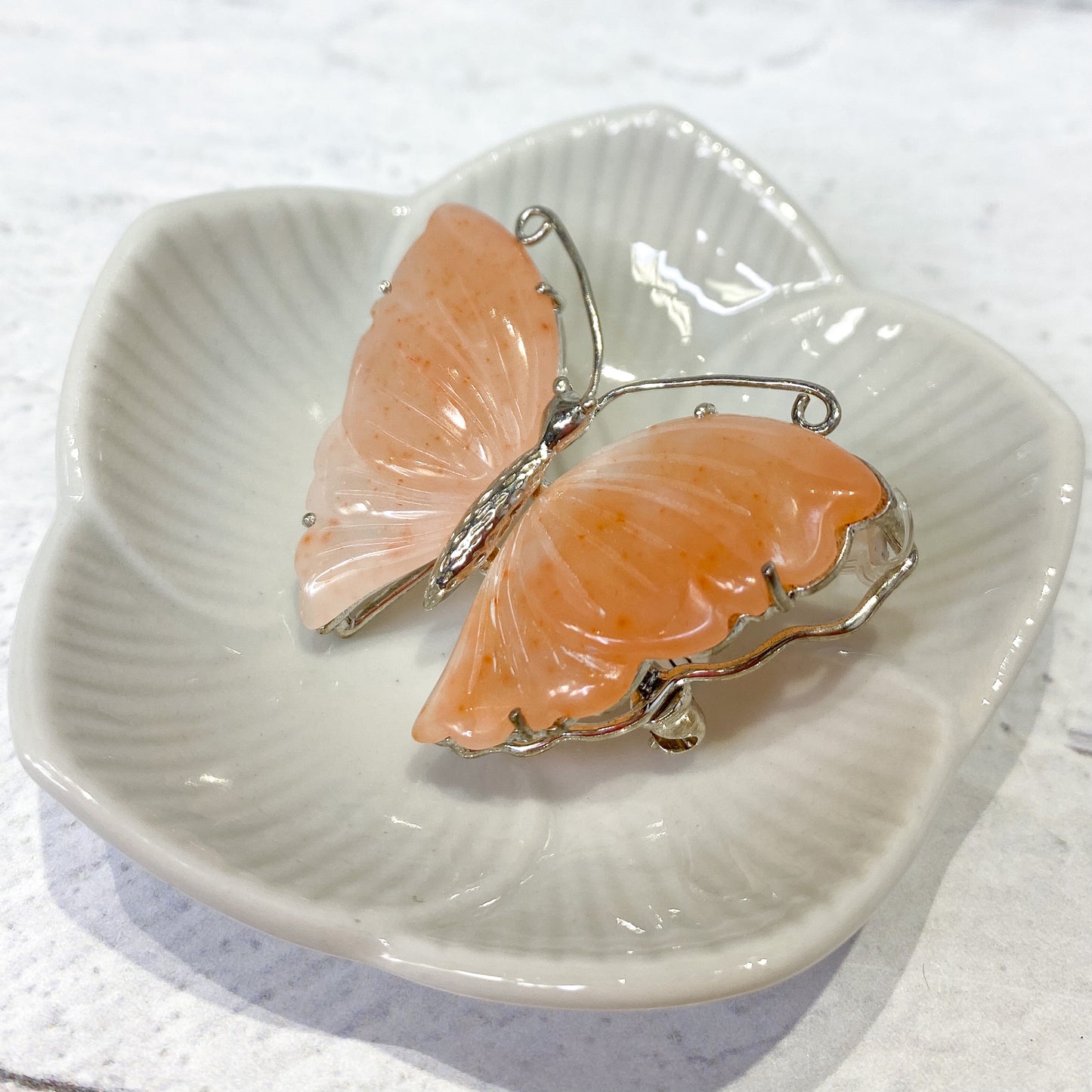 Peach Quartz Butterfly Brooch - 1 pc. (J138)-The Bead Gallery Honolulu