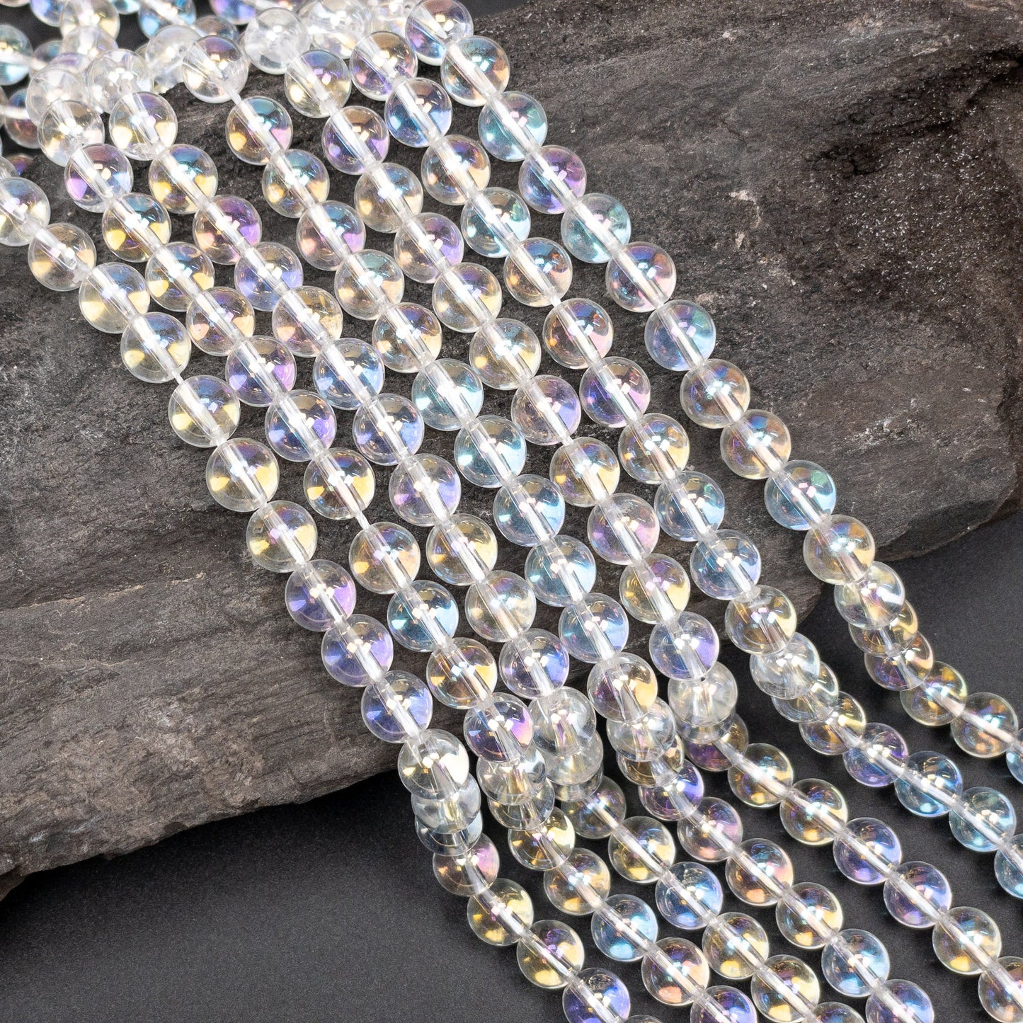 Angel Aura Quartz 8mm Round Bead - 7" Strand