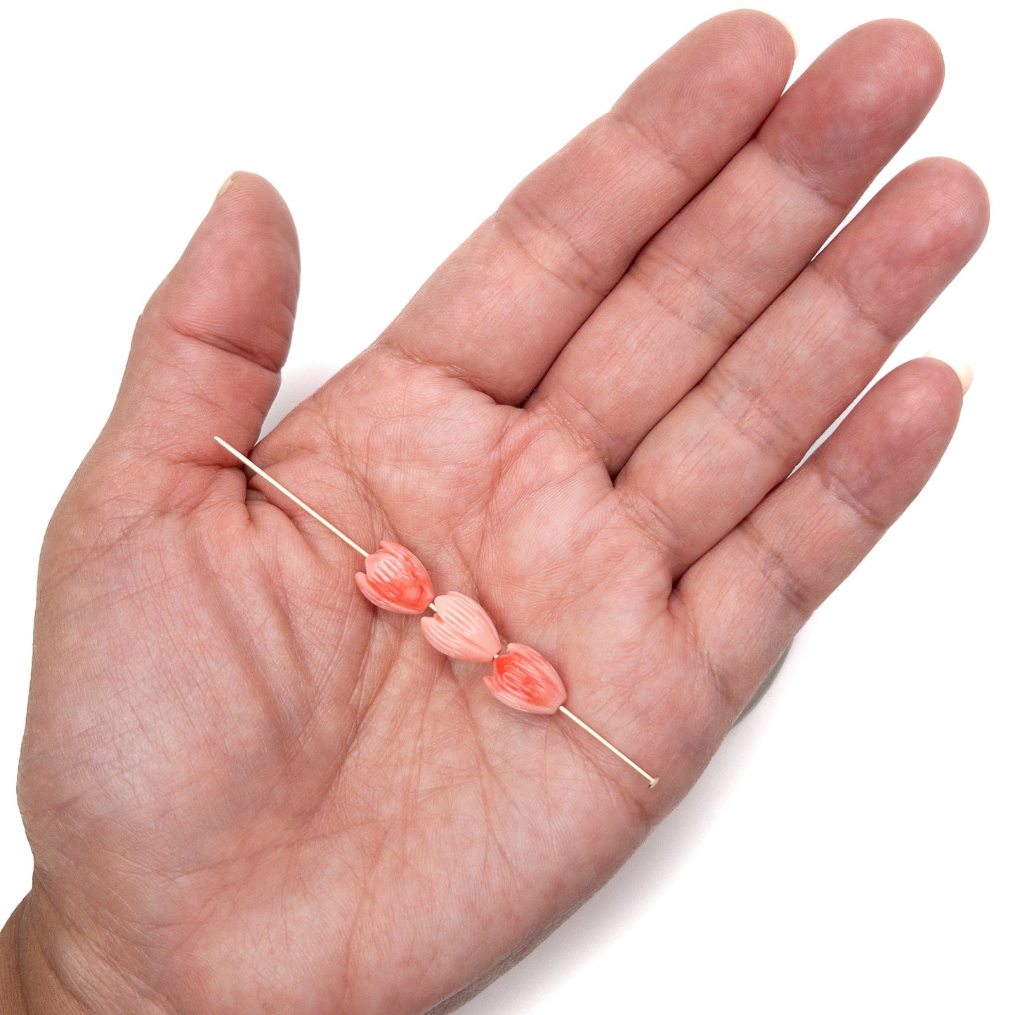 Pink Coral Color Reconstituted Shell Pikake Bead - 3 pcs.