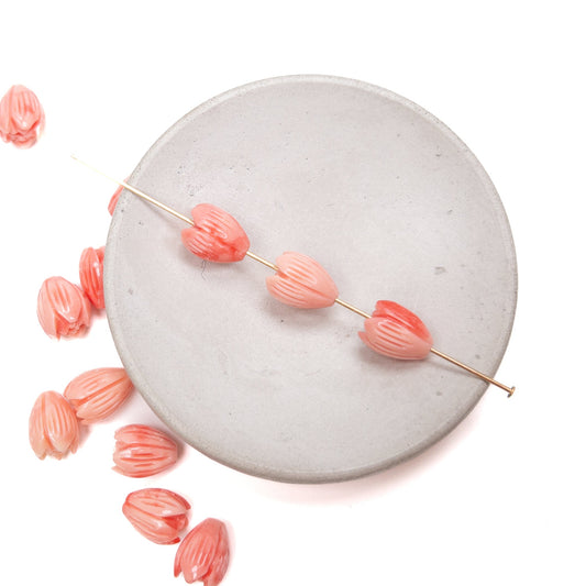 Pink Coral Color Reconstituted Shell Pikake Bead - 3 pcs.