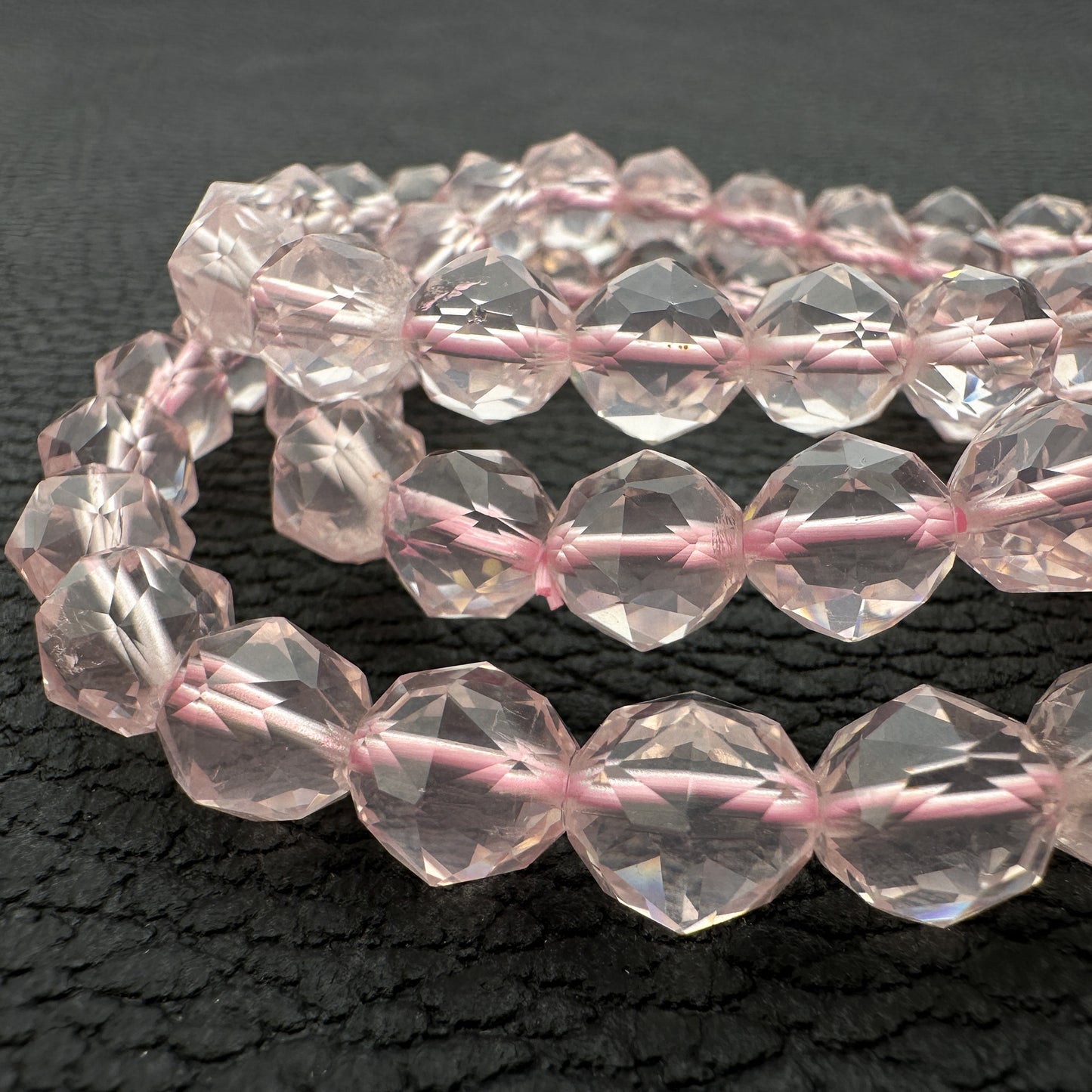 Rose Quartz 9mm Faceted Star Cut Stretchy Cord Bracelet (J293)-The Bead Gallery Honolulu