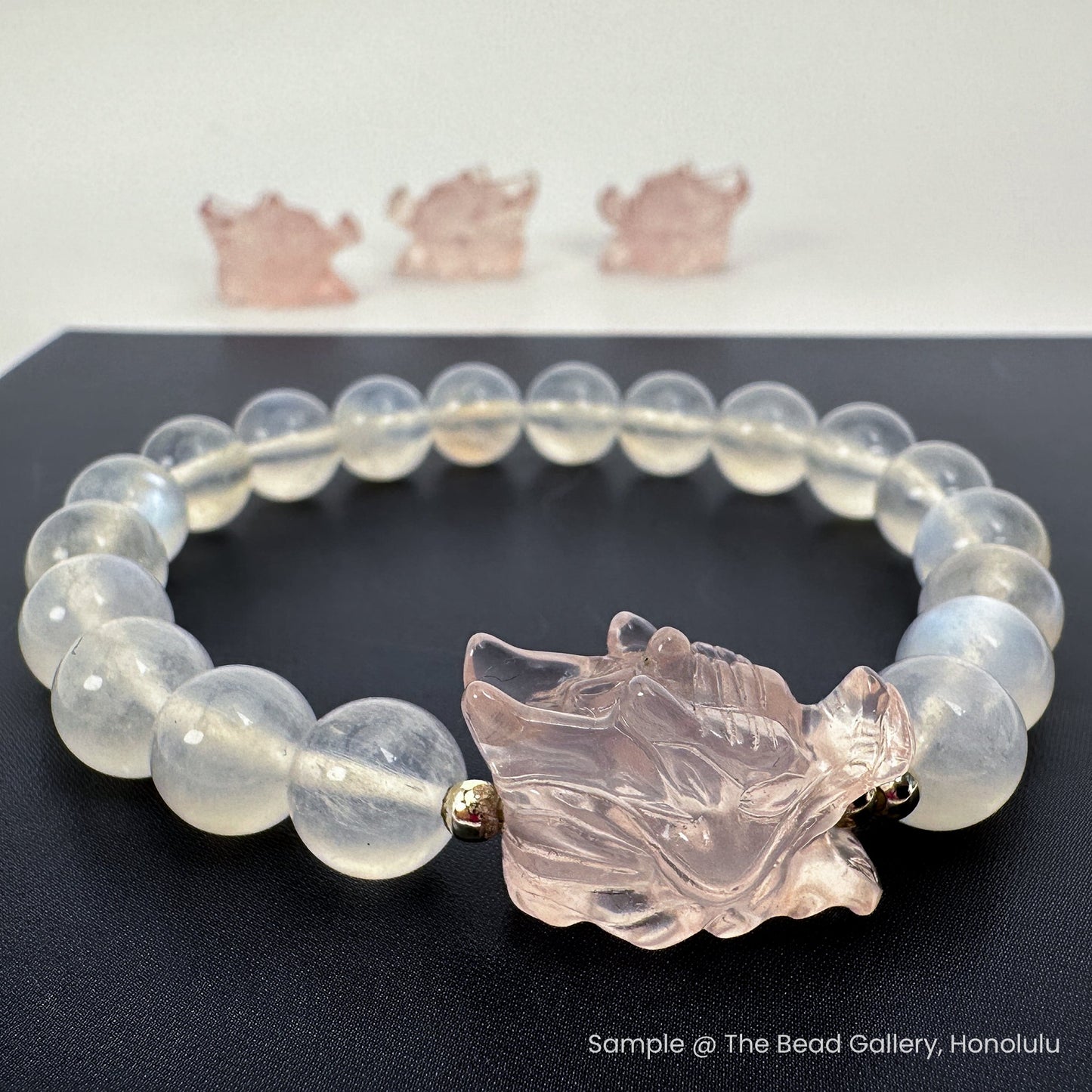 Rose Quartz Dragon Head Bead - 1 pc. (P3197)-The Bead Gallery Honolulu