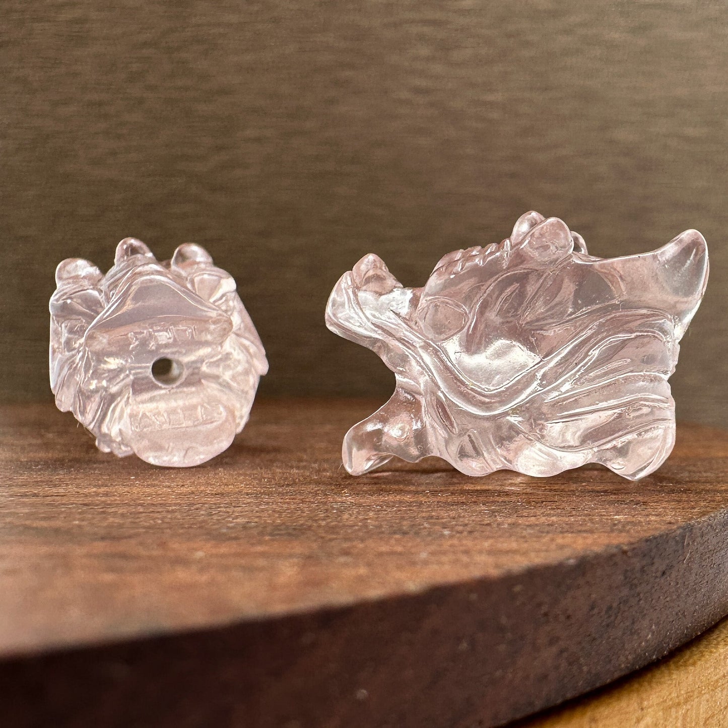 Rose Quartz Dragon Head Bead - 1 pc. (P3197)-The Bead Gallery Honolulu