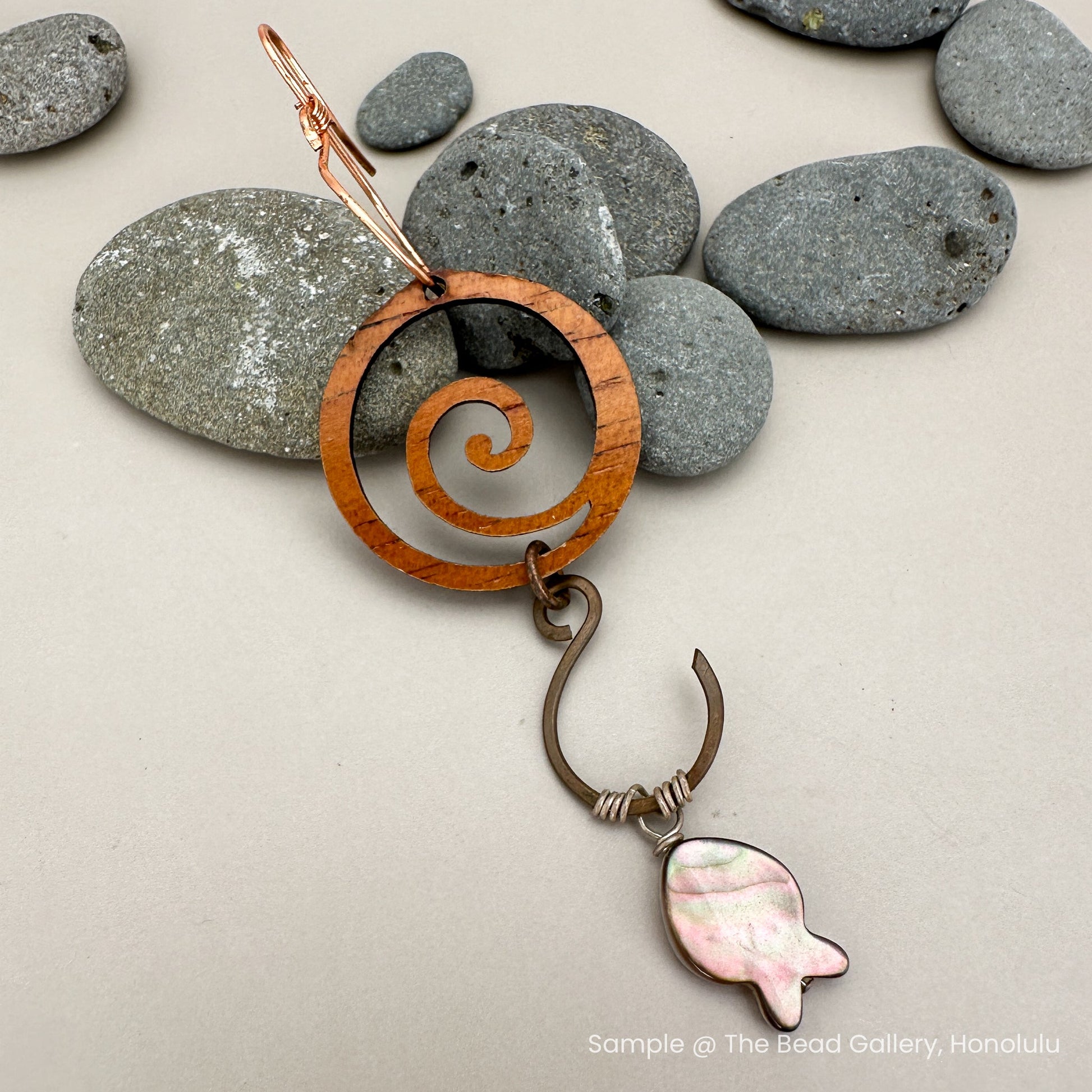 Spiral Wave Koa Charm (P702)-The Bead Gallery Honolulu