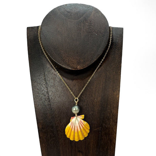 Tahitian Pearl and Sunrise Shell Pendant and Necklace (J259)-The Bead Gallery Honolulu