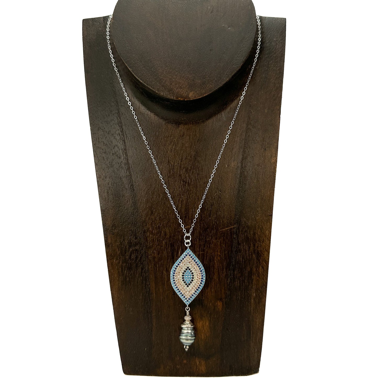 Tahitian Pearl with Pave Evil Eye Protection Necklace (3 Options)- (J258)-The Bead Gallery Honolulu
