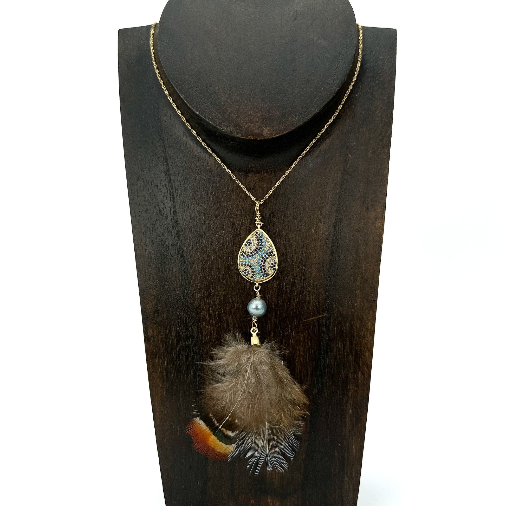 Tahitian Pearl with Pave Evil Eye Protection Necklace (3 Options)- (J258)-The Bead Gallery Honolulu