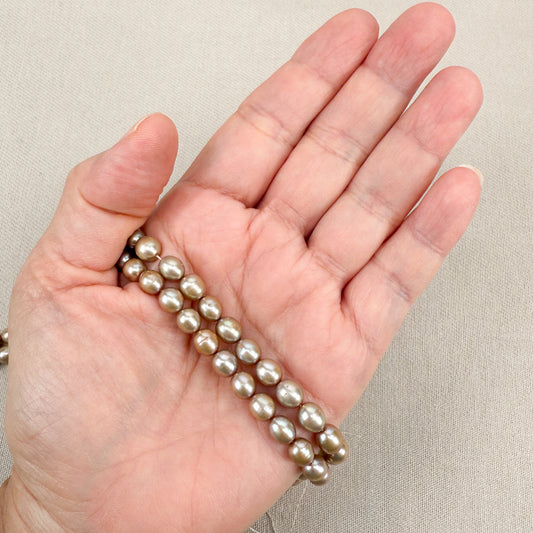 Taupe Champagne 8x6mm Rice Freshwater Pearl Bead - 8" Strand (GEM1559)-The Bead Gallery Honolulu