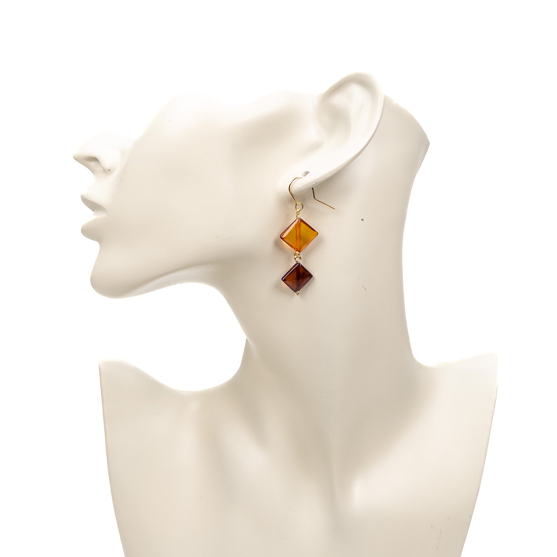 Two-Tone Baltic Amber Double Diamond Drop Earrings (Bronze) - 1 pair (J73)-The Bead Gallery Honolulu